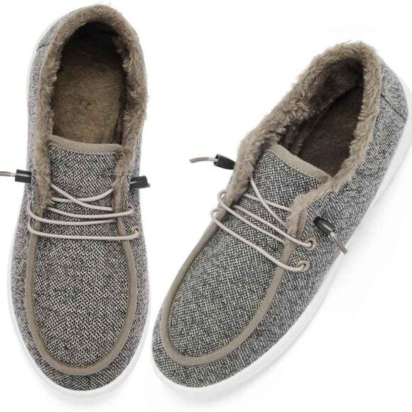 Tweed Faux Fur Lined Boat shoes Unisex Vegan NEW Sz 10 / 8 - Picture 6 of 6
